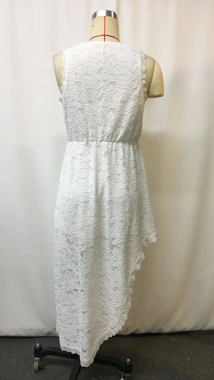 Women's Vintage Bohemian White Lace Sleeveless Mid-length Dress