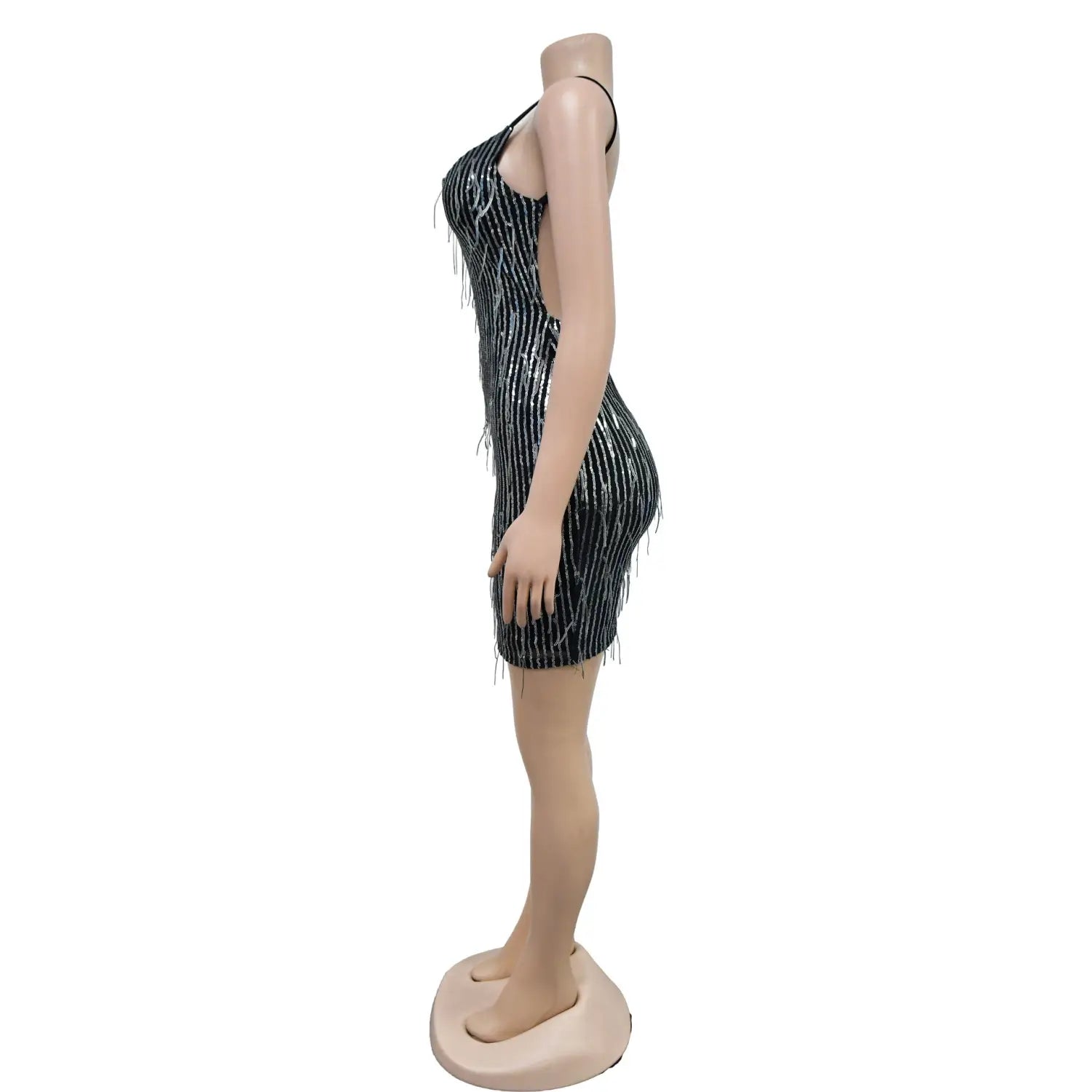 Style solid color sleeveless sequin v-neck backless dress