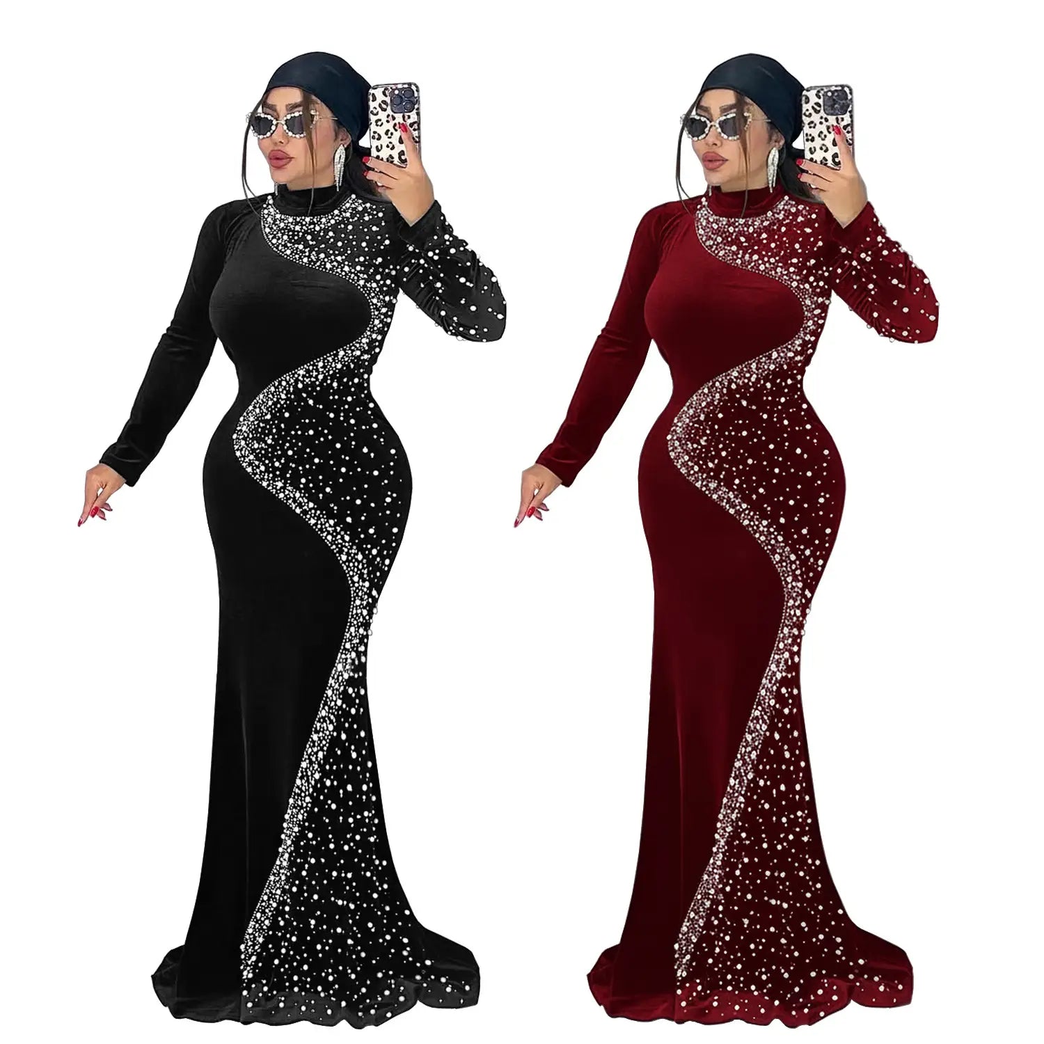 Elegant Velvet Embellished Dress for Women Fashionable  Chic Cocktail Dress