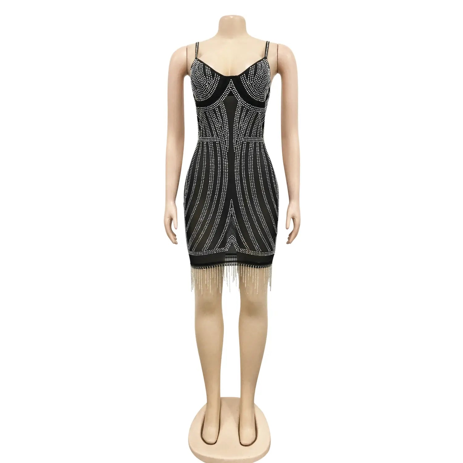 Sexy embellished strapless sleeveless crop top dress with fringe details