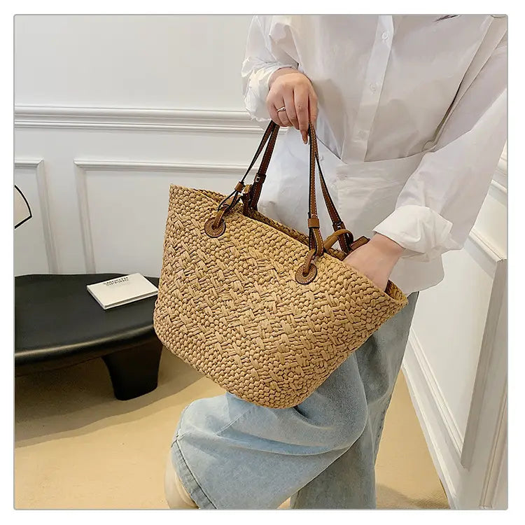 Straw woven bag for women large capacity single shoulder tote bag