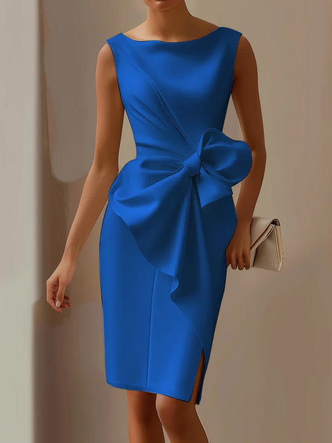 Elegant butterfly knot dressshort sleeveone shoulder design a-line silhouettewomen’s dress
