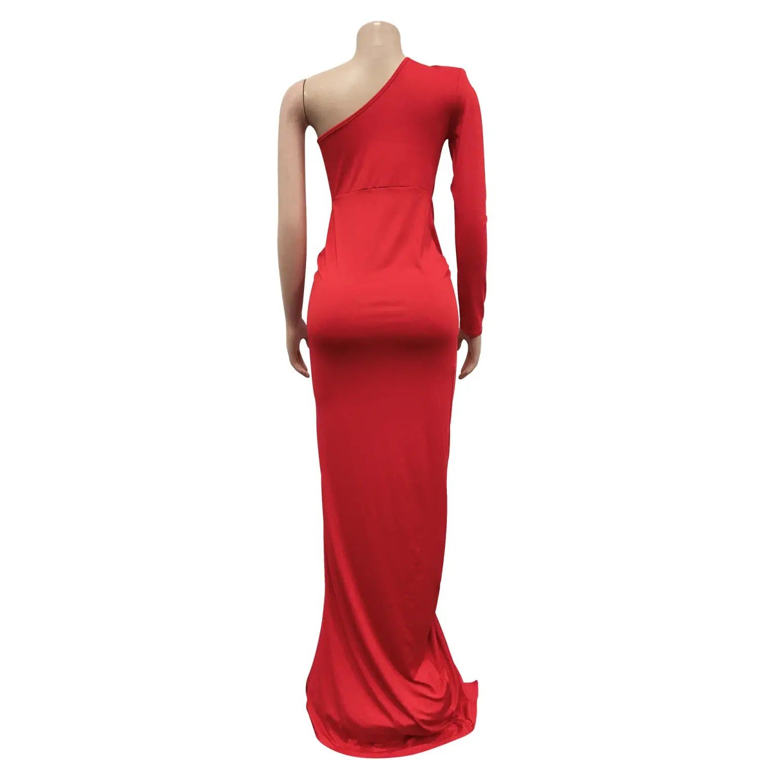 Fashion women’s solid color asymmetrical neck single long sleeve long dress with pleats