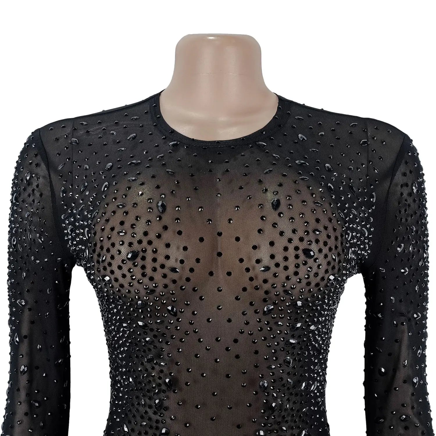 Sexy Sheer Mesh Rhinestone Bodycon Dress