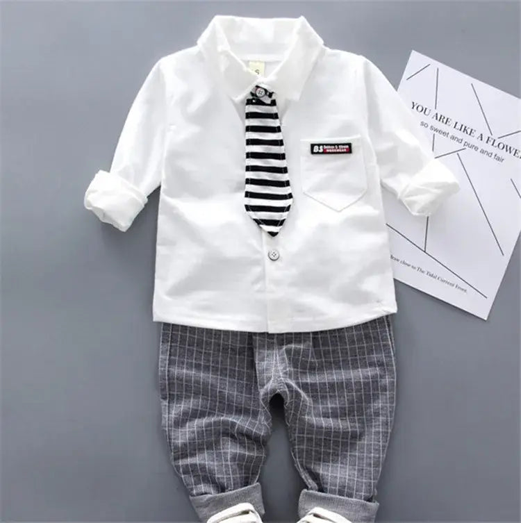 New style two-piece set of stylish spring clothing for small and medium-sized boys men’s baby shirt dress children’s