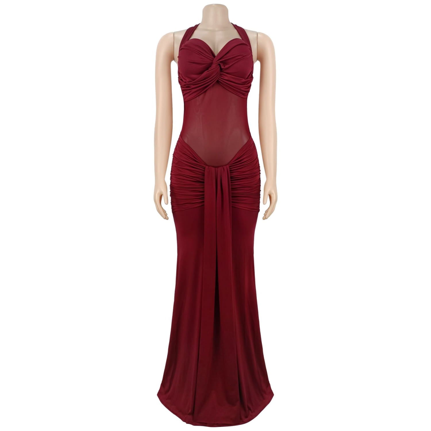 Fashion women’s sexy sheer mesh halter tie-back dress