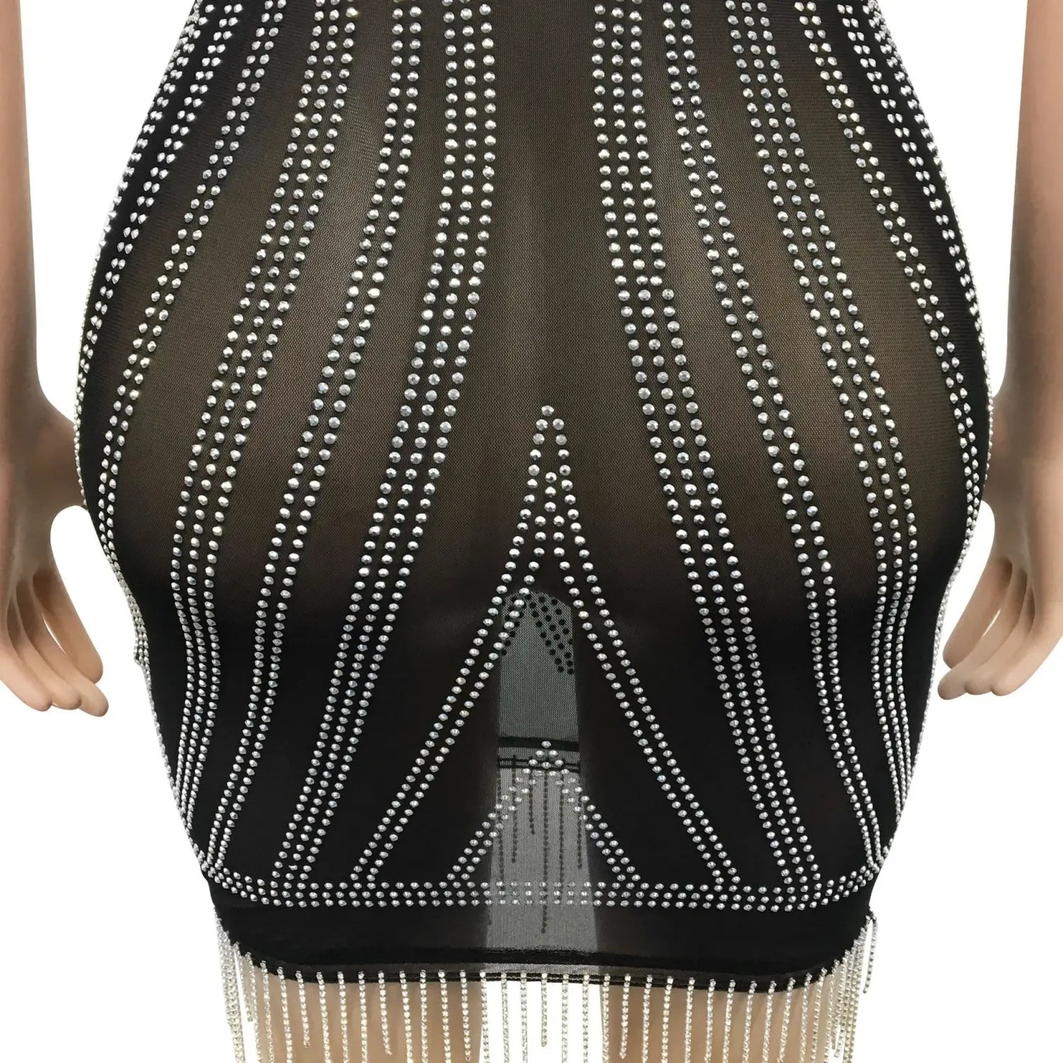 Sexy embellished strapless sleeveless crop top dress with fringe details