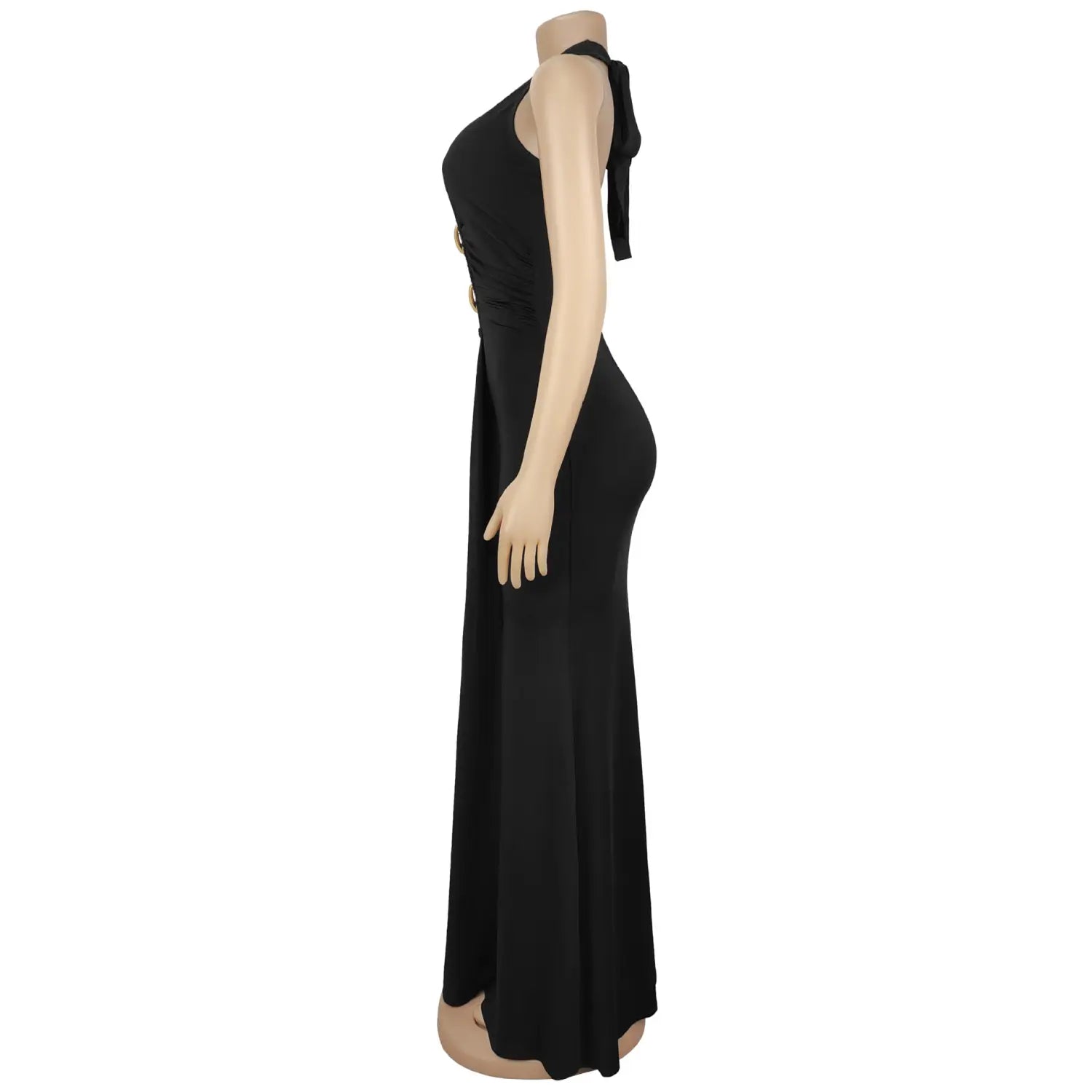 Fashion women’s sexy backless halter deep v neck solid color dress