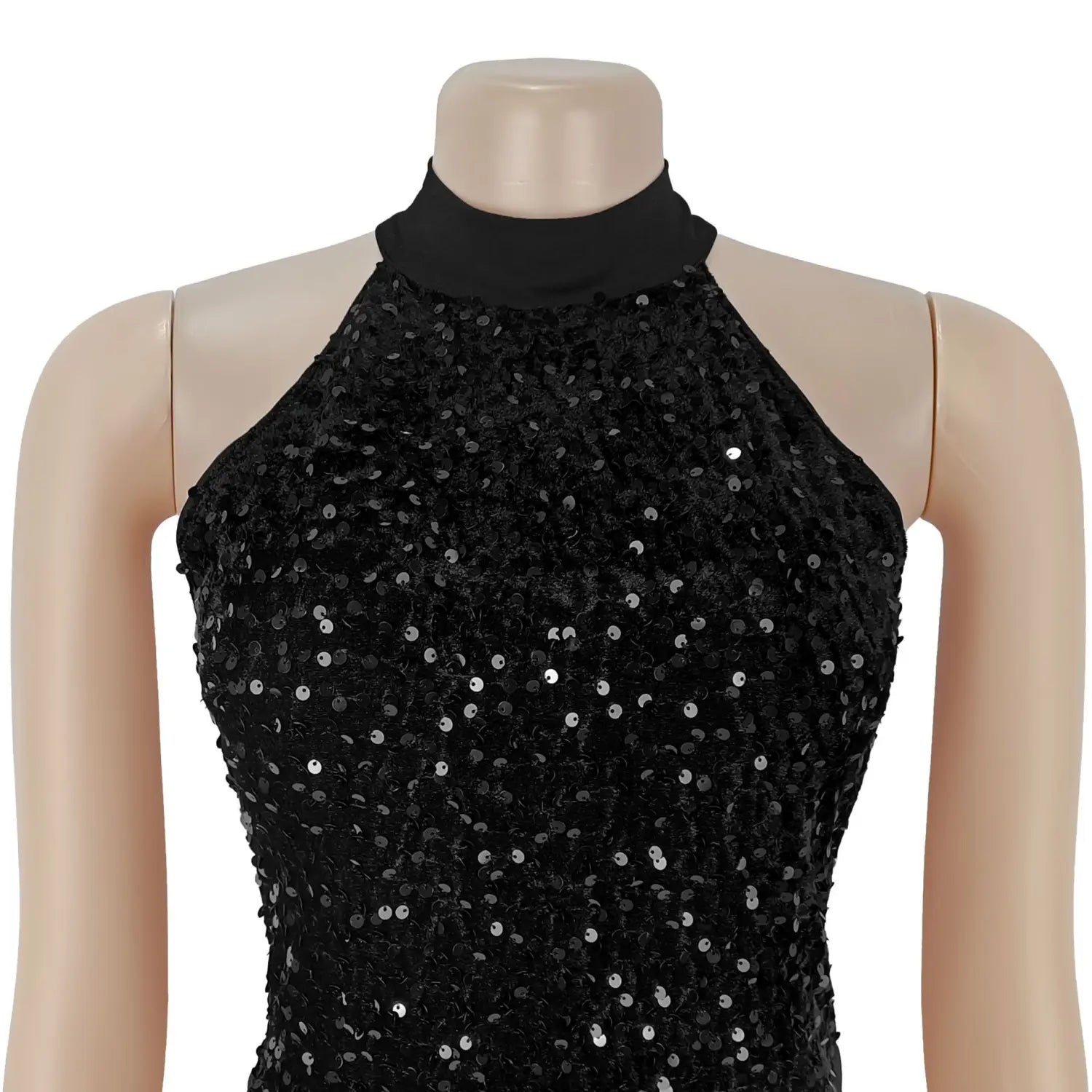Fashion women’s sexy fitted sequin velvet split dress
