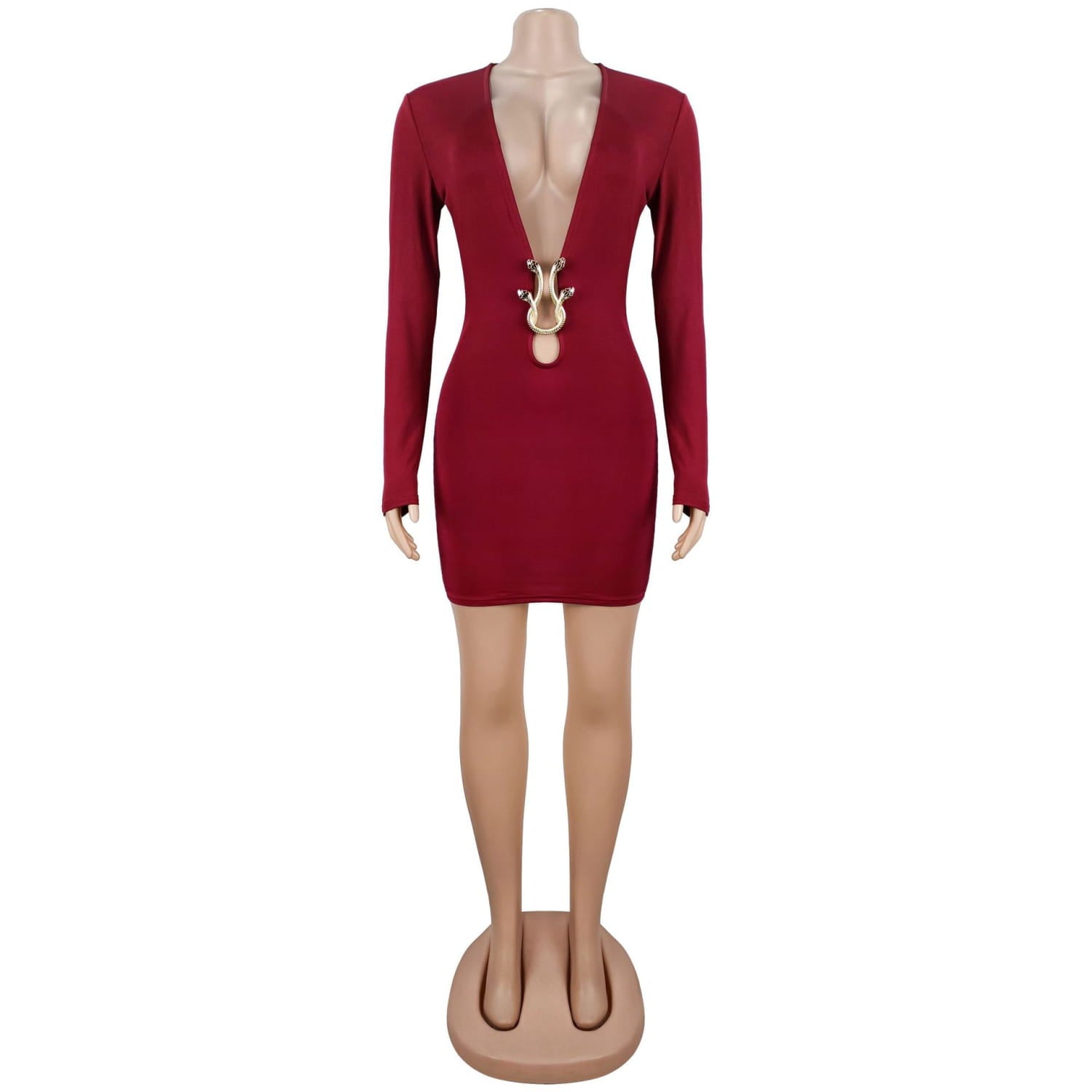 Fashionable women’s sexy deep v-neck bodycon dress with snake pattern accessories