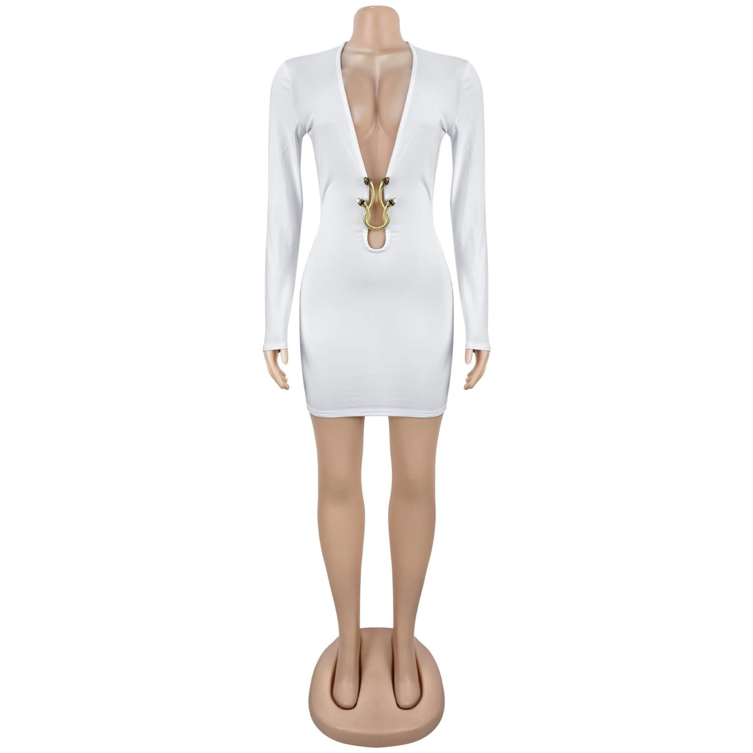 Fashionable women’s sexy deep v-neck bodycon dress with snake pattern accessories