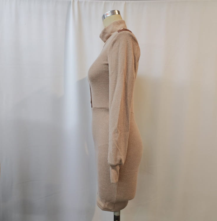 High Neck Knit Dress for Women Autumn Winter Fitted Bodycon Sweater Dress