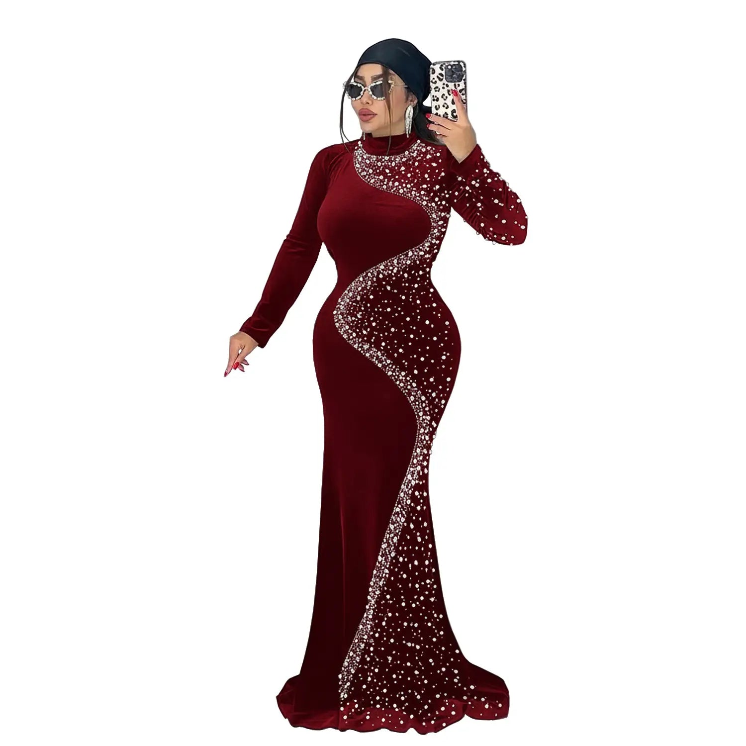 Elegant Velvet Embellished Dress for Women Fashionable  Chic Cocktail Dress