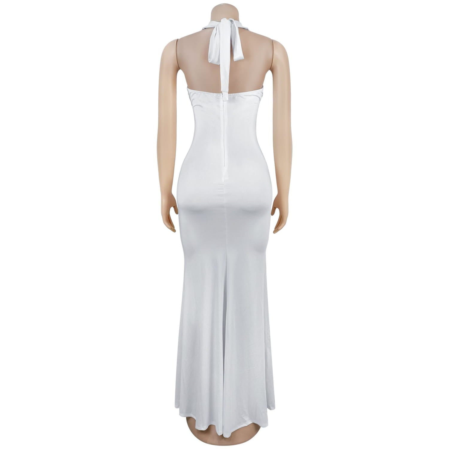 Fashion women’s sexy backless halter deep v neck solid color dress