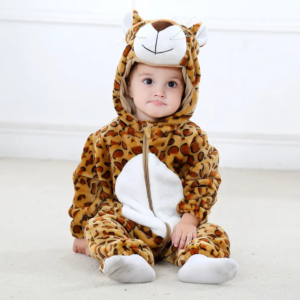 Flannel children’s crawling clothes baby clothes long sleeved hoodie newborn cartoon jumpsuit