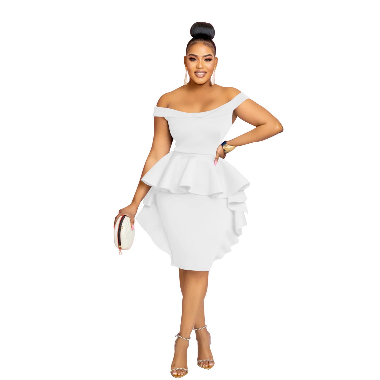 Fashion women’s solid color sleeveless ruffle hem mini dress