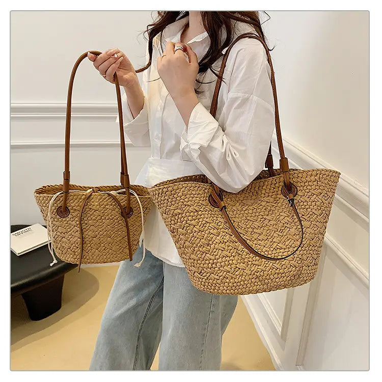 Straw woven bag for women large capacity single shoulder tote bag