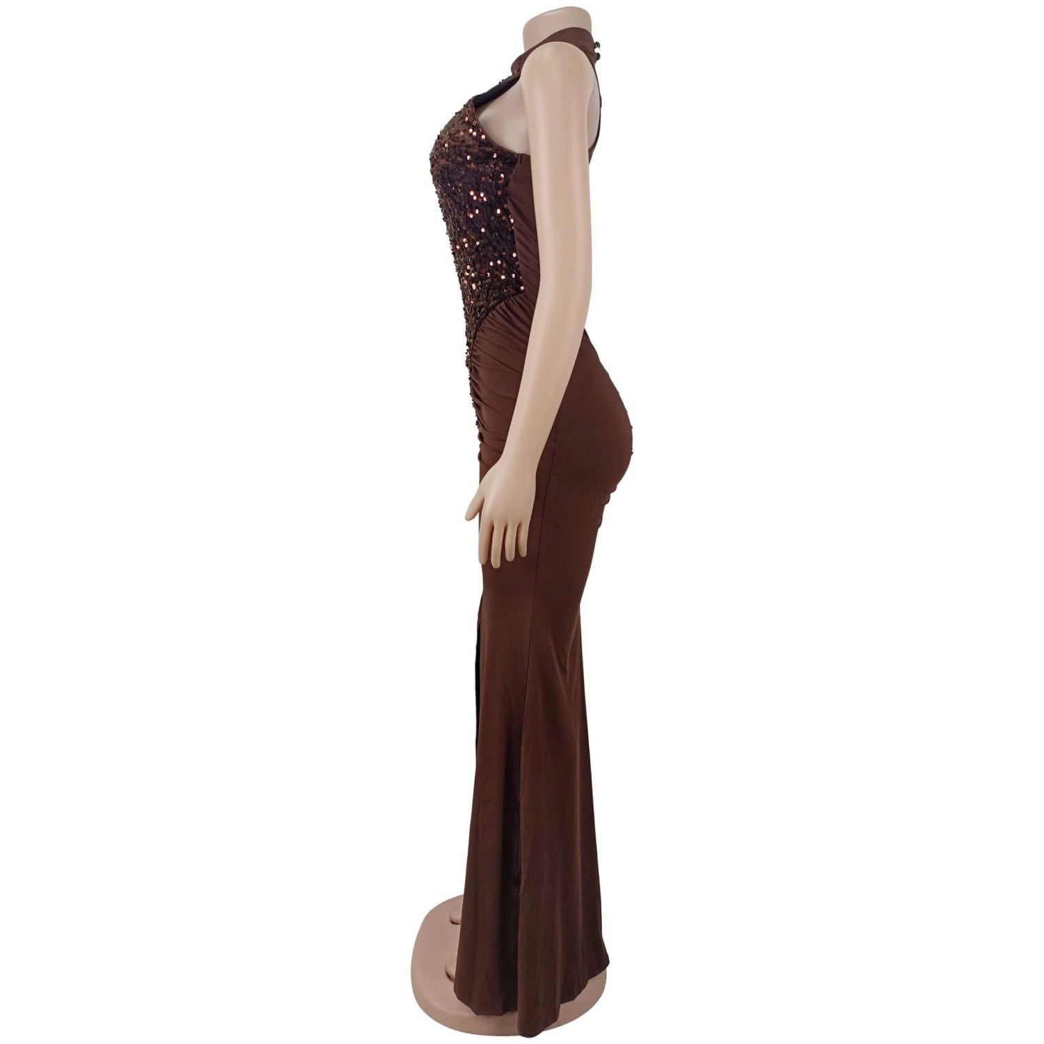 Fashion women’s sexy fitted sequin velvet split dress