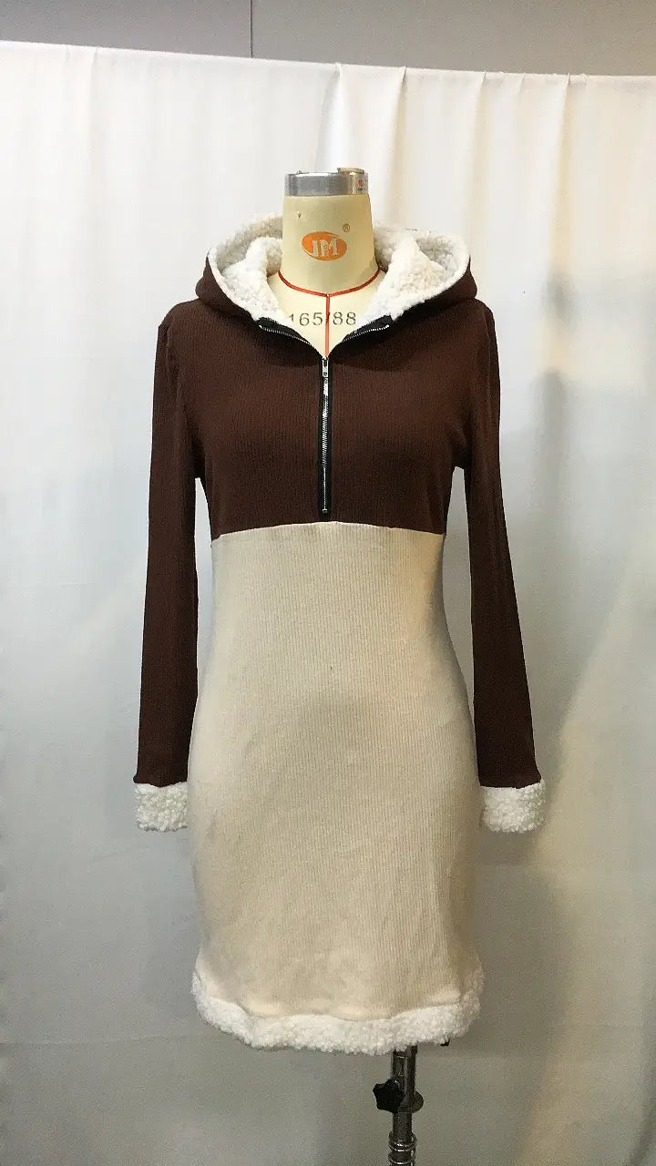 Vintage Ethnic Style Zip-Up Hooded Fitted Dress for Women