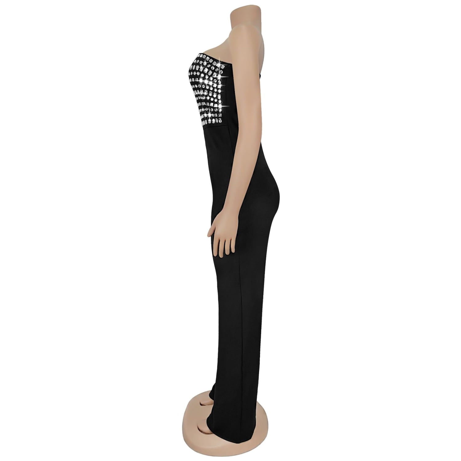 Style summer rhinestone bodysuit sexy strapless unique straight fit solid color long pants for women