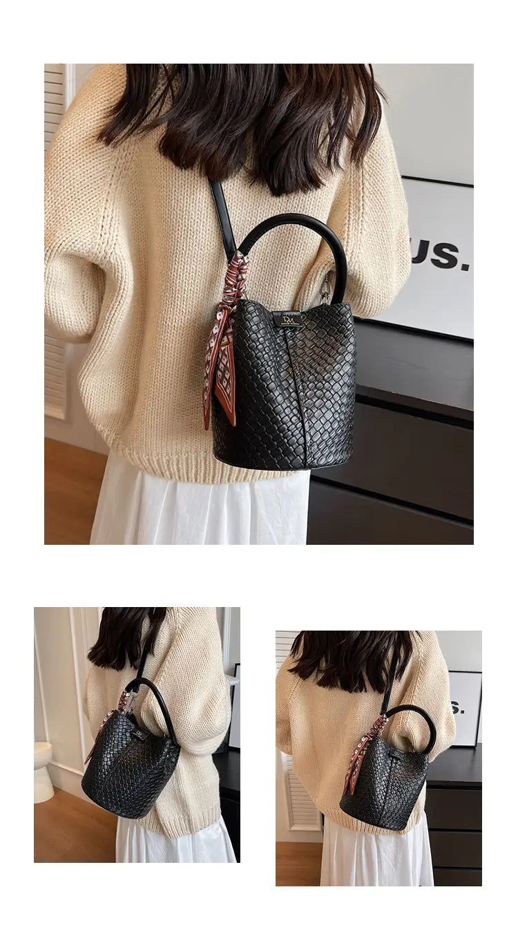 Handbag shoulder bag woven bucket bag