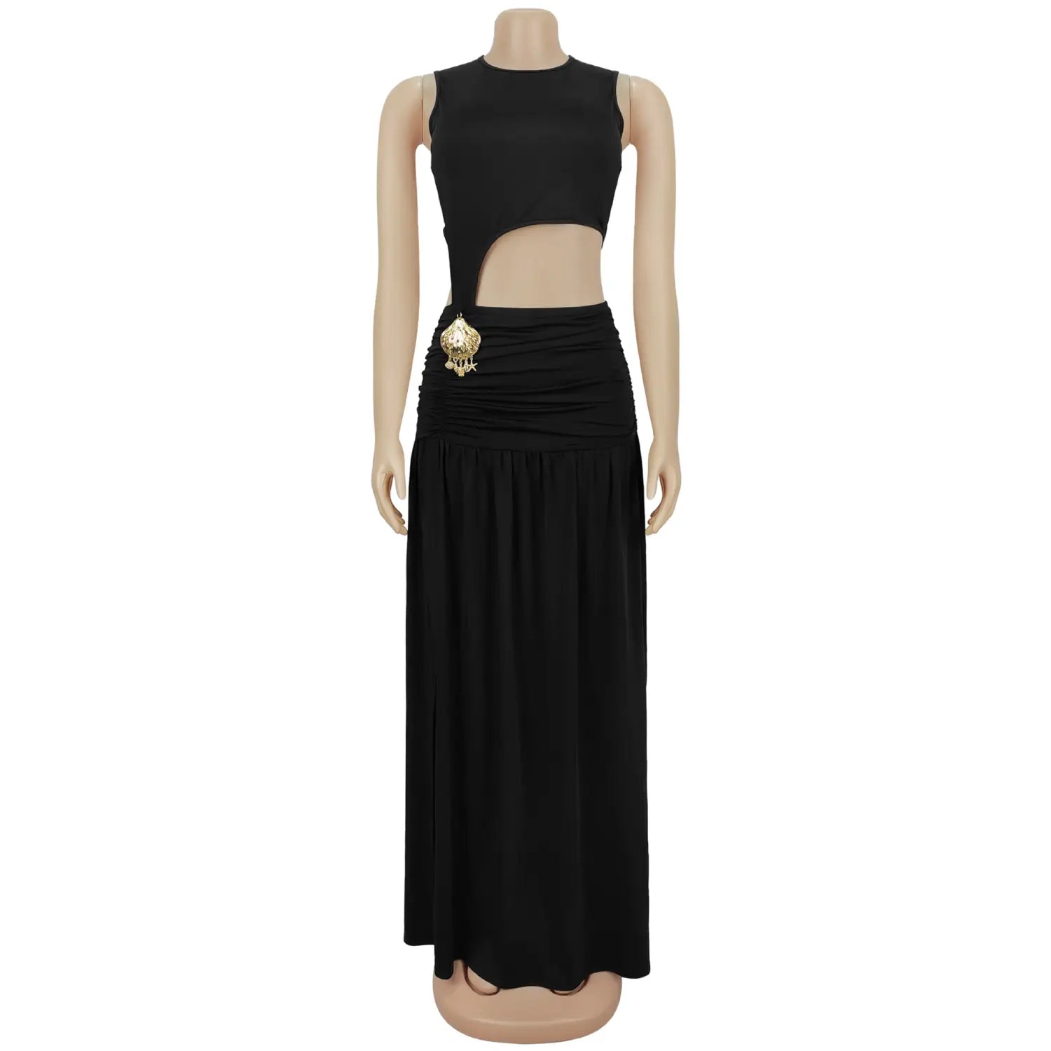 Fashion women’s sexy solid color sleeveless crop open fork dress