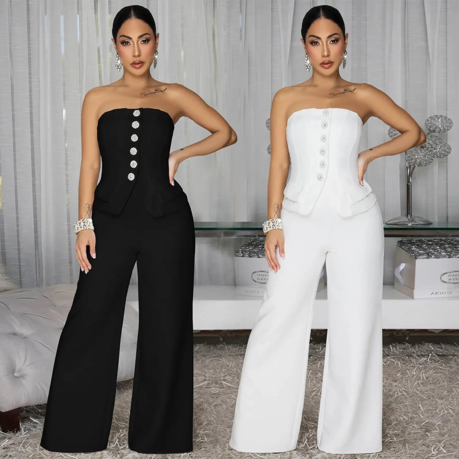 Fashion women’s sexy strapless backless casual wide-leg jumpsuit