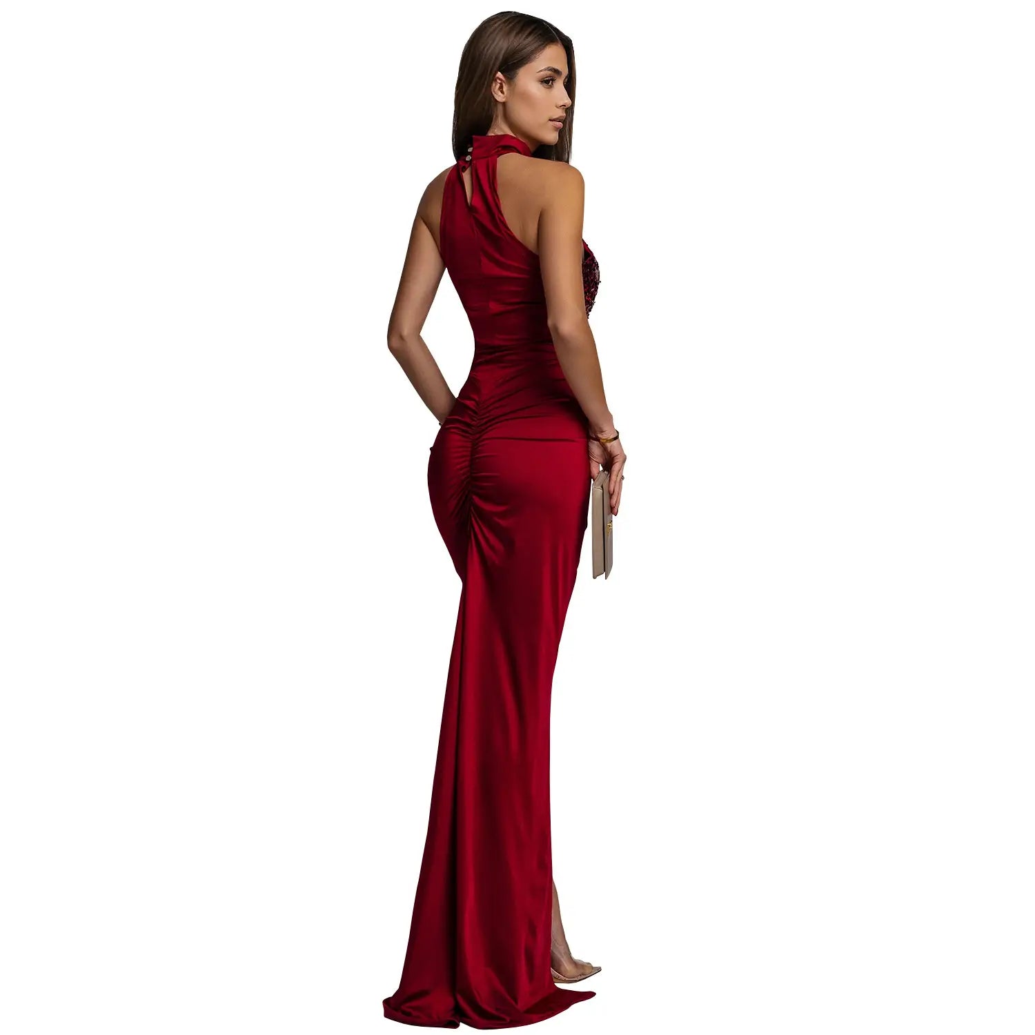 Fashion women’s sexy fitted sequin velvet split dress