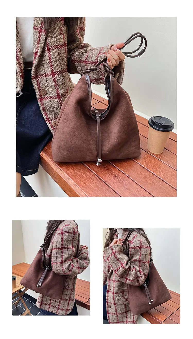 Matte retro women’s large capacity shoulder bag casual everyday tote with premium texture