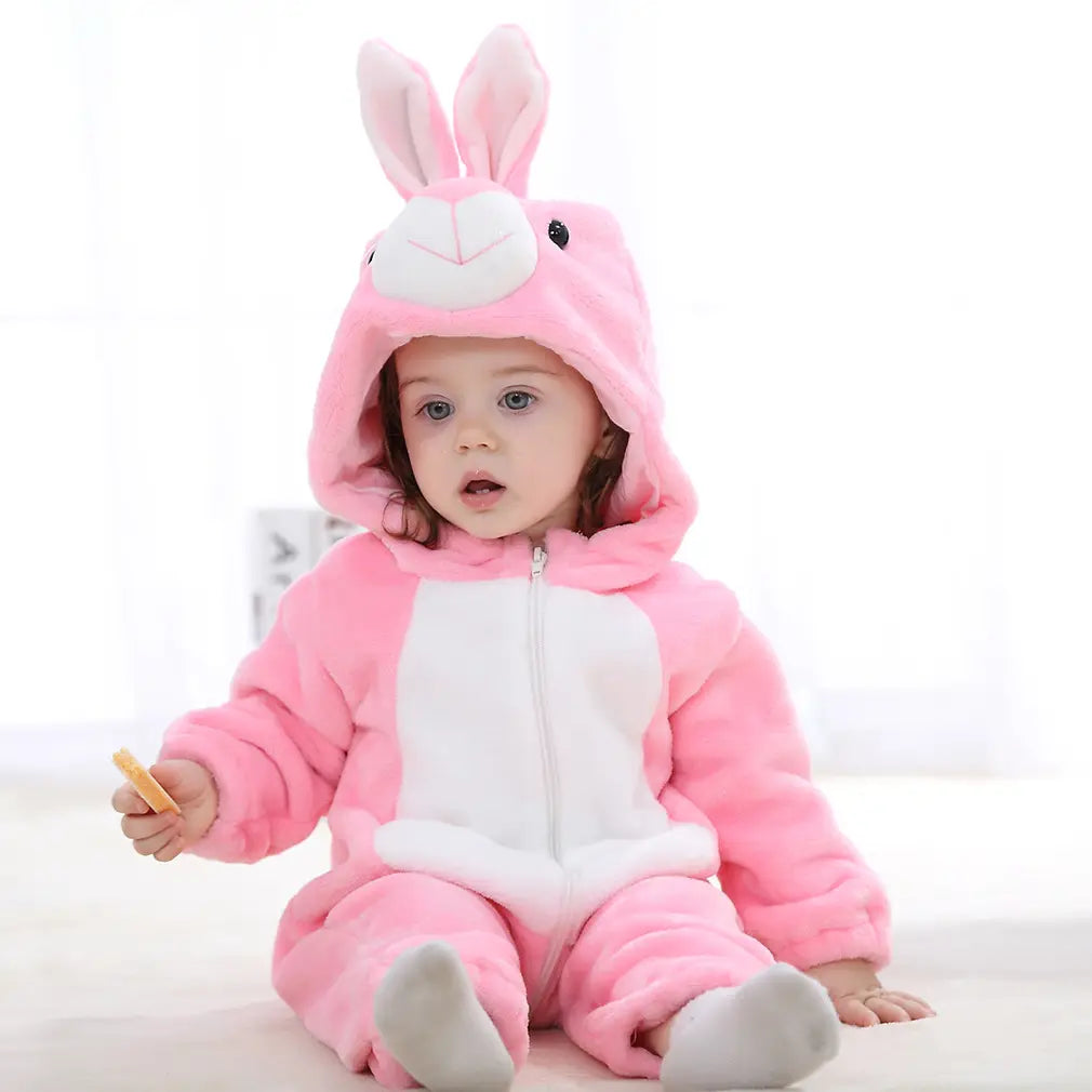 Flannel children’s crawling clothes baby clothes long sleeved hoodie newborn cartoon jumpsuit