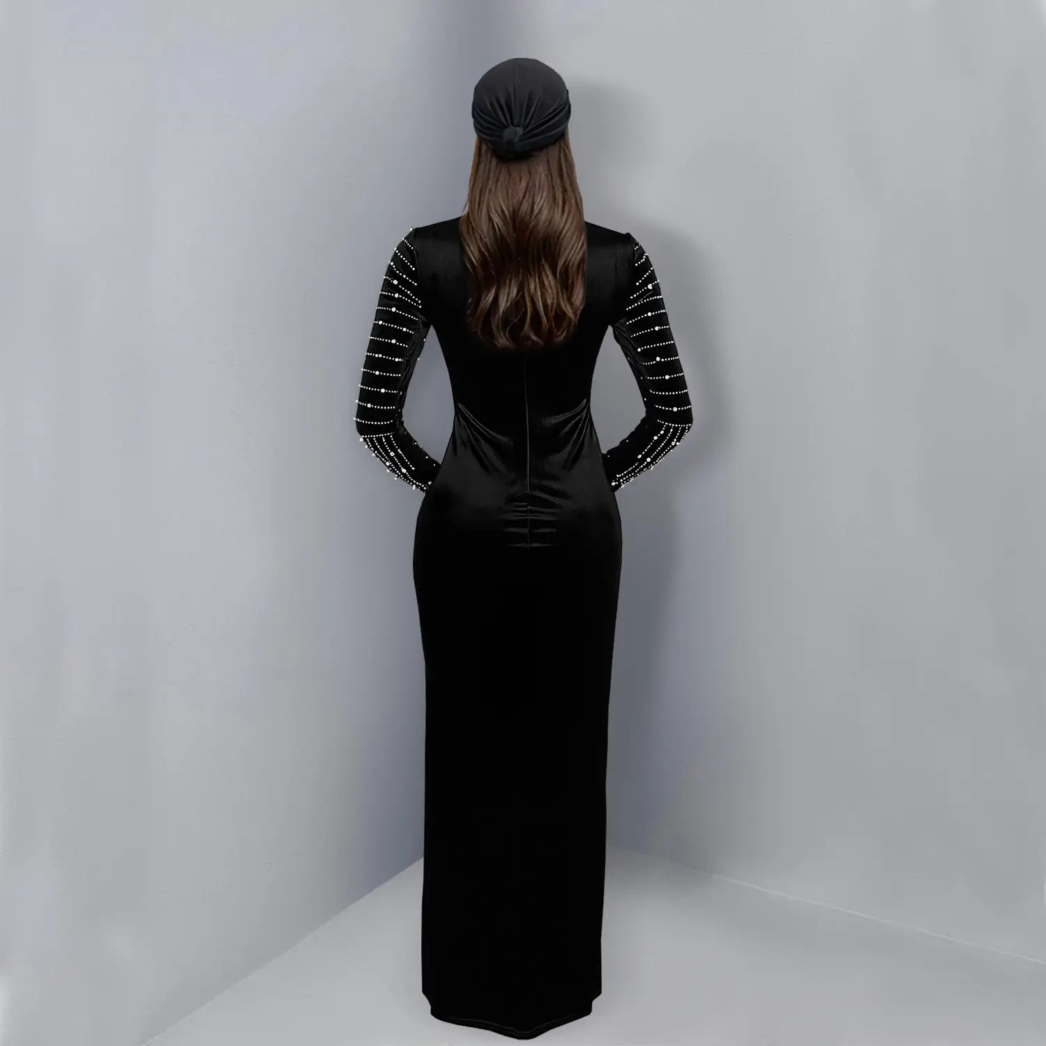 Elegant Velvet Embellished Long Sleeve Dress for Women Fashion Style Casual Occasion