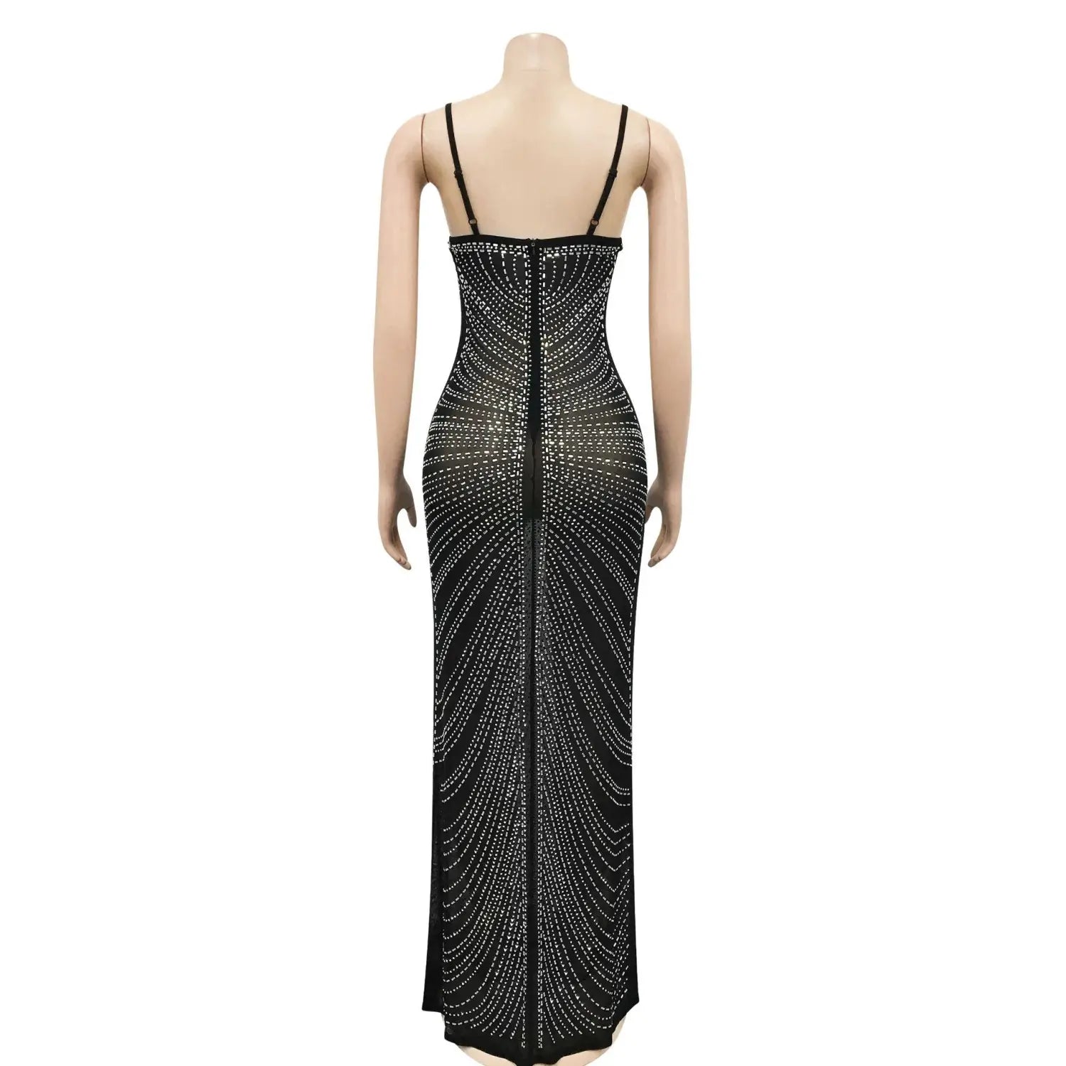 Fashion sexy beaded strapless sheer mesh long dress