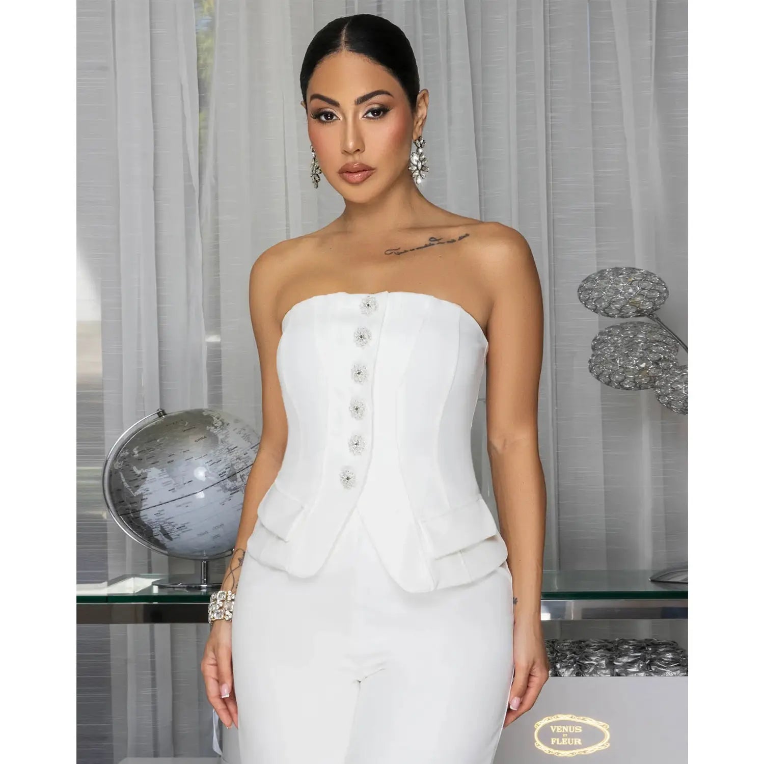 Fashion women’s sexy strapless backless casual wide-leg jumpsuit