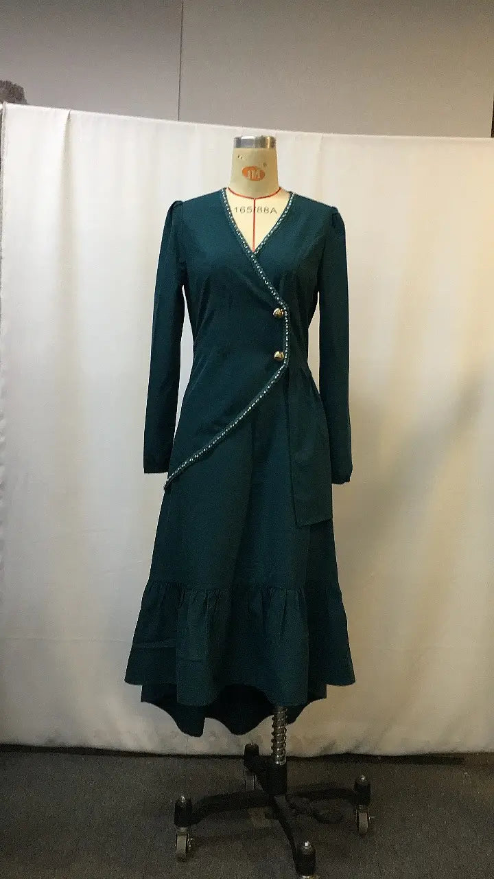 Fashionable French Style Elegant Women's Casual V-Neck Long Sleeve Dress