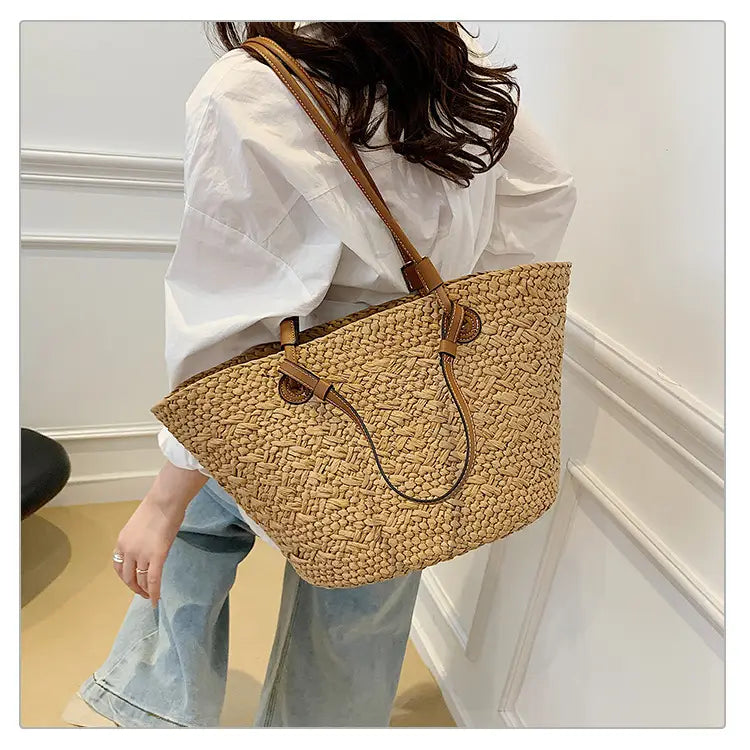 Straw woven bag for women large capacity single shoulder tote bag