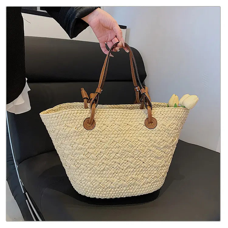 Straw woven bag for women large capacity single shoulder tote bag