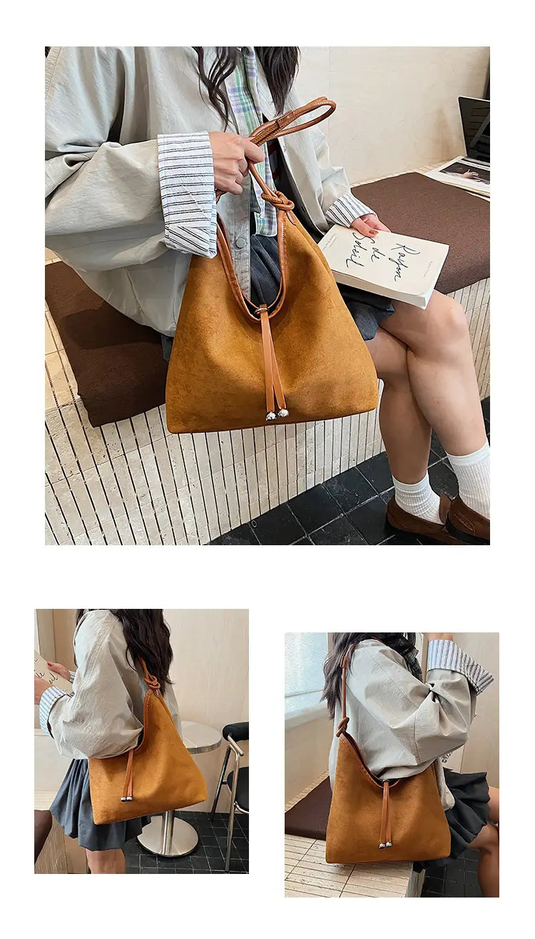 Matte retro women’s large capacity shoulder bag casual everyday tote with premium texture