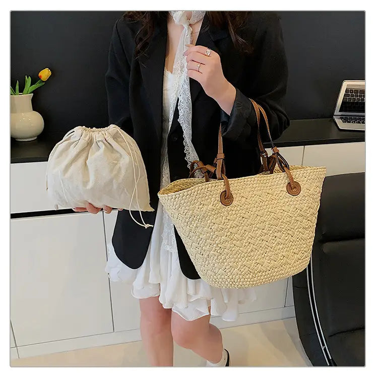 Straw woven bag for women large capacity single shoulder tote bag