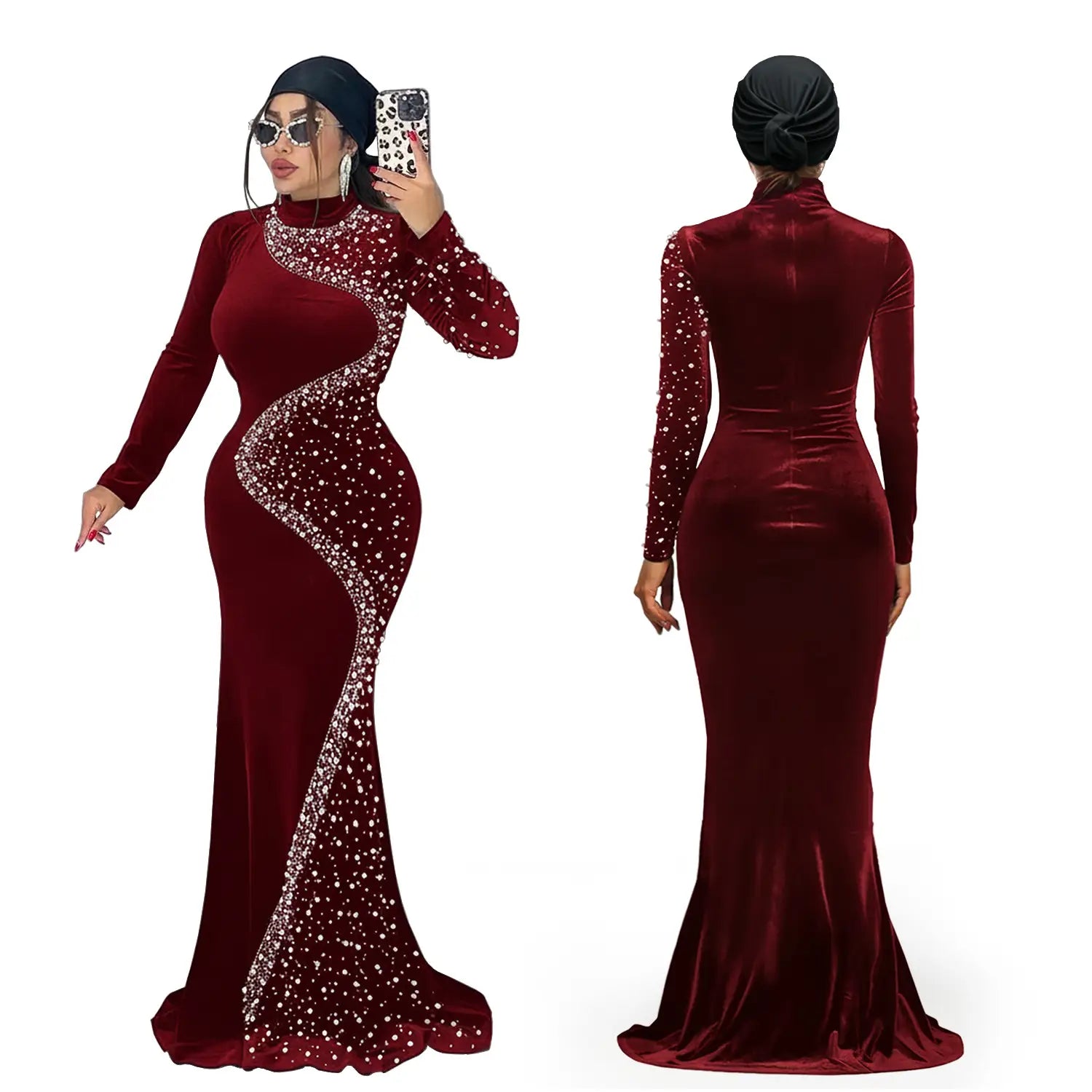 Elegant Velvet Embellished Dress for Women Fashionable  Chic Cocktail Dress