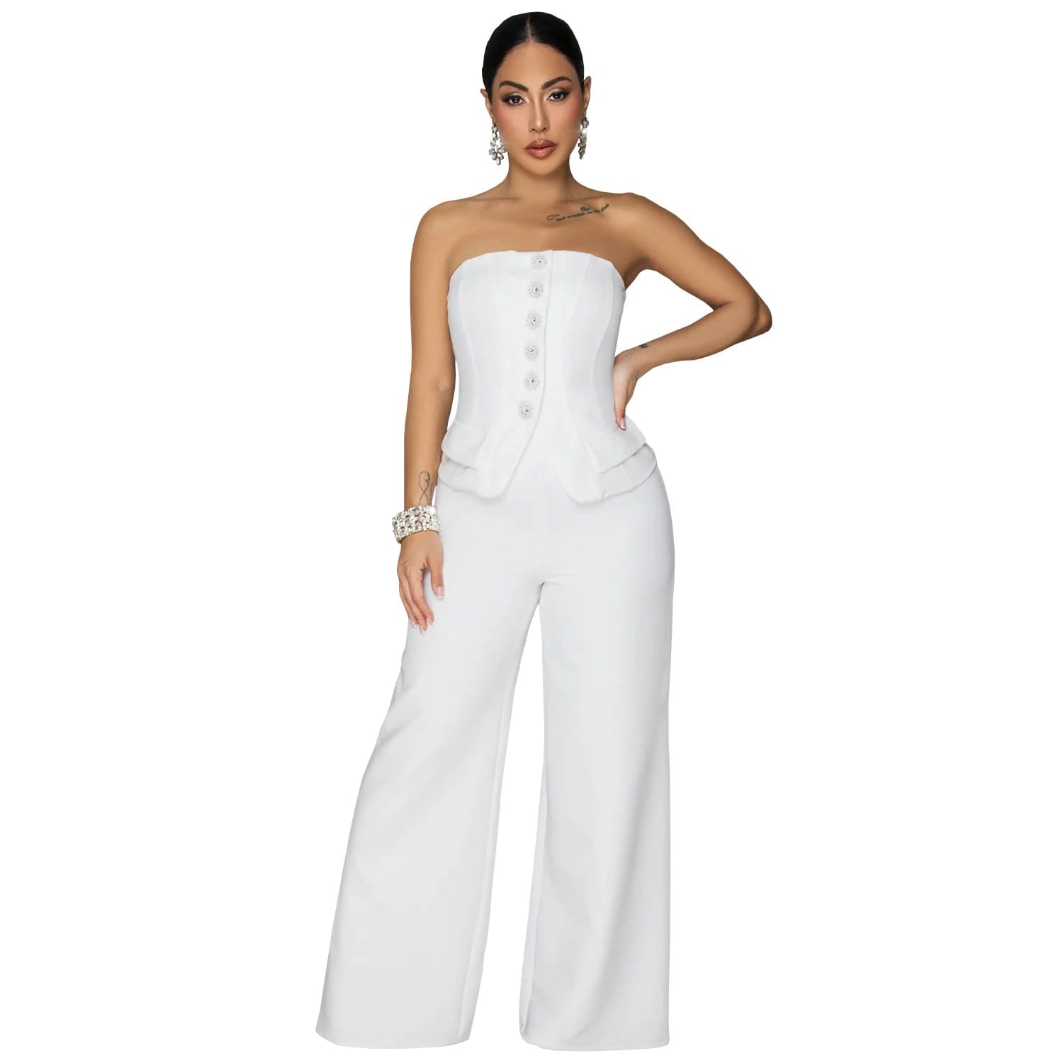 Fashion women’s sexy strapless backless casual wide-leg jumpsuit