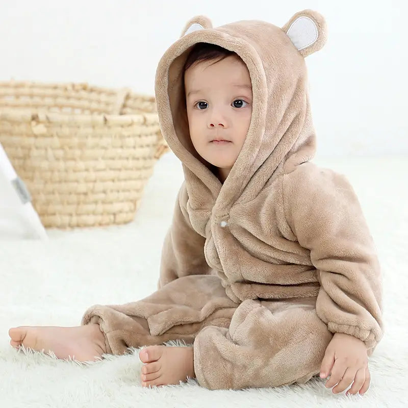 Bear style baby flannel jumpsuit for autumn and winter children’s climbing suit cute baby climbing suit