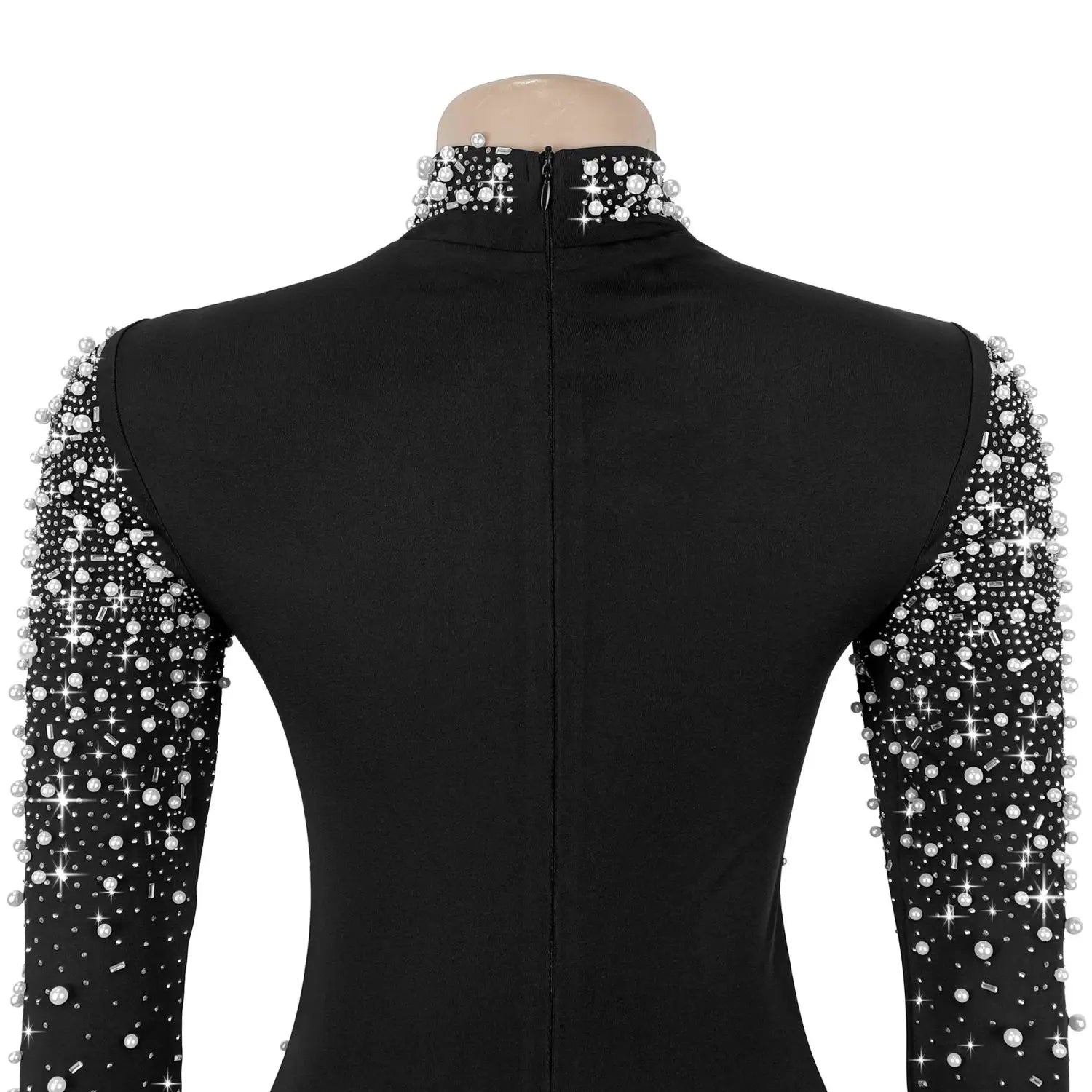 Elegant high neck rhinestone beaded bodycon dress for women fashion