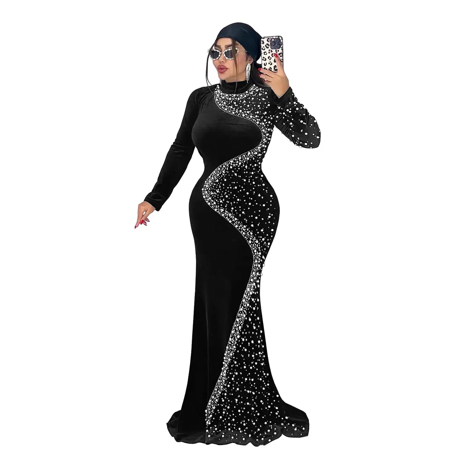 Elegant Velvet Embellished Dress for Women Fashionable  Chic Cocktail Dress