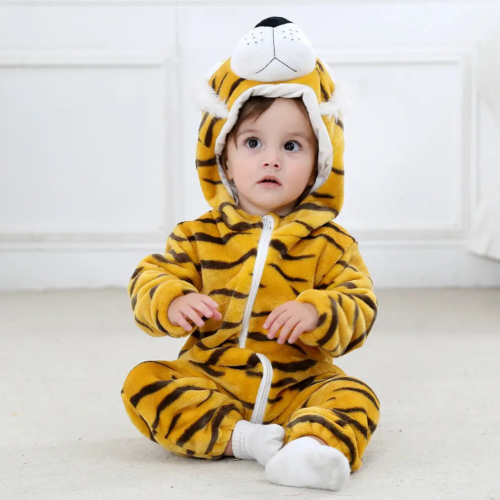 Flannel children’s crawling clothes baby clothes long sleeved hoodie newborn cartoon jumpsuit