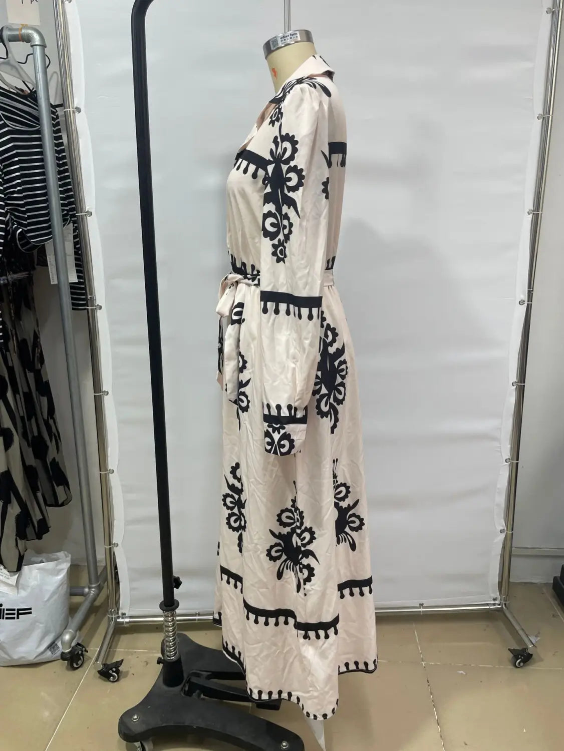 Style printed tie-up long dress with a-line silhouette