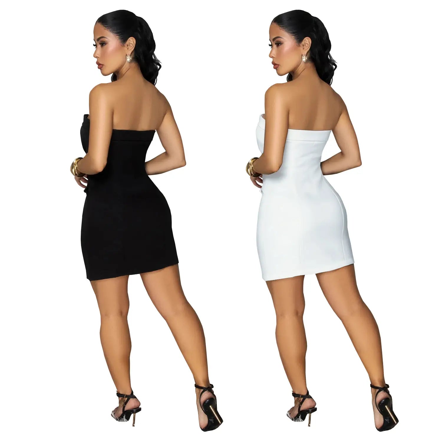 Fashion Sexy Strapless Backless Double-Breasted Dress for Women