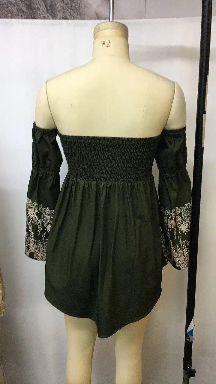 Autumn Vintage Denim Sexy Style Women's Floral Dress Holiday Casual Beach Dress
