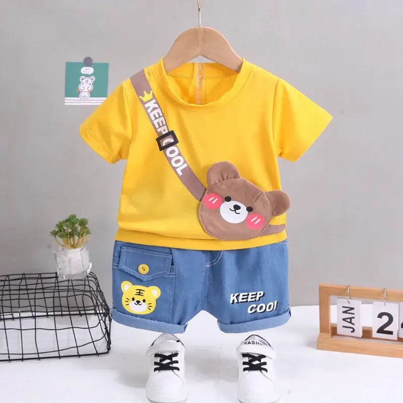 Children’s clothing children’s short sleeved shorts set stylish baby summer clothing children’s shoulder bag t-shirt