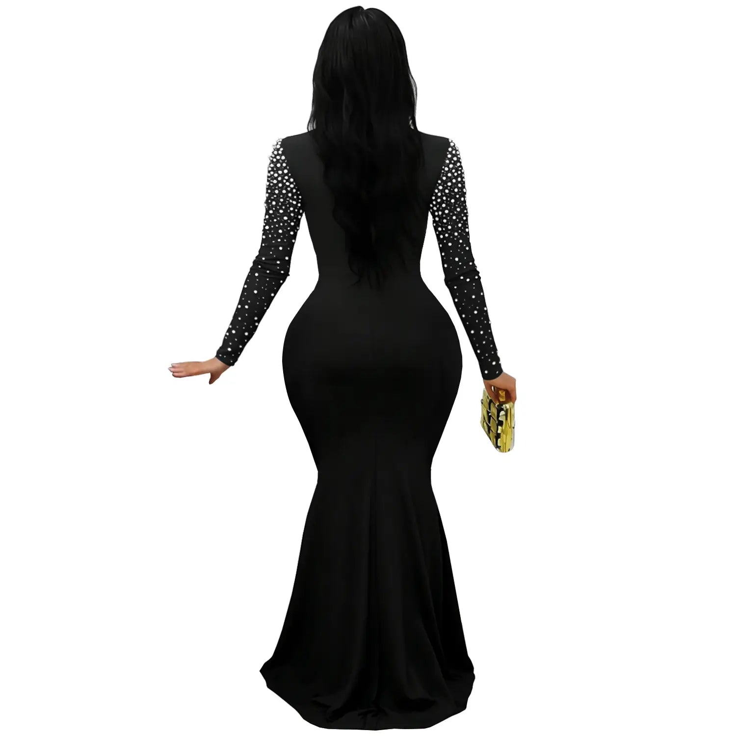Elegant high neck rhinestone beaded bodycon dress for women fashion
