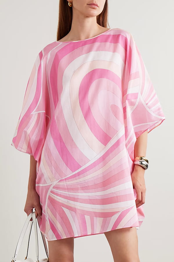 Casual Geometric Print Loose Dress with Round Neck and All-Match Design